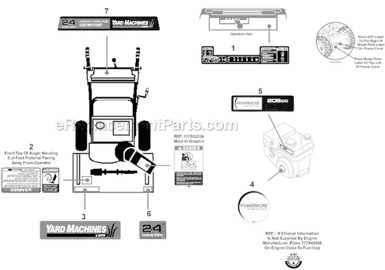Label Map Diagram and Parts List for 31AS63EE700 2012 Yard Machines Snow Blower